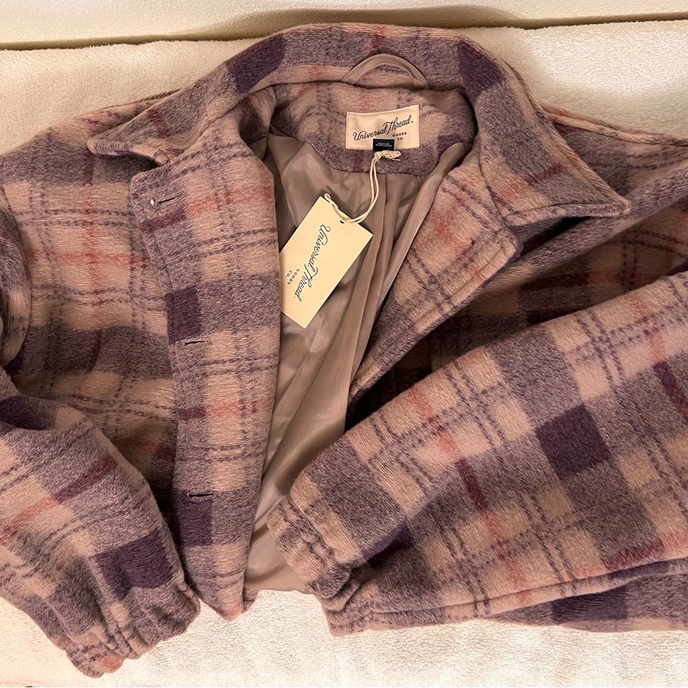 Universal Thread XS Pink Purple Plaid Oversized Fuzzy Fleece Jacket NEW